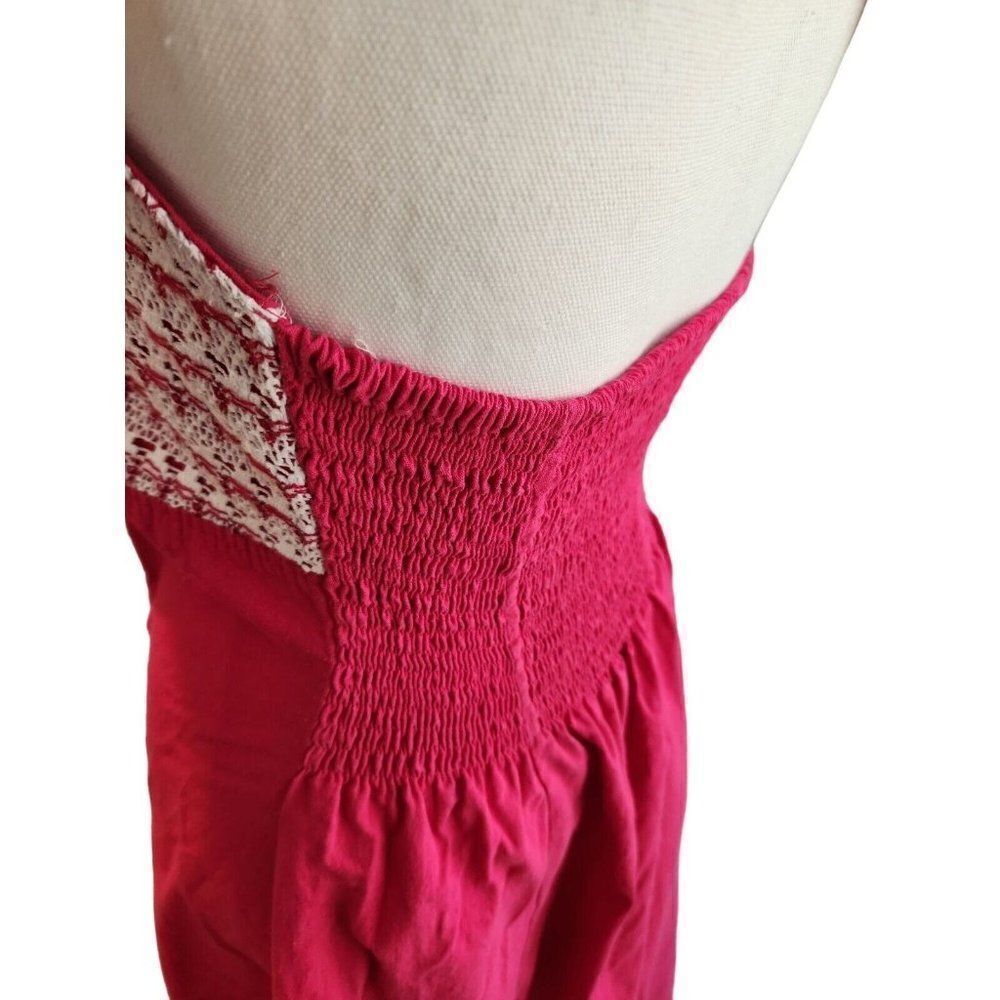 Vintage 90s Vibrant Pink Halter Floral Embroidered Maxi Dress XS Boho Chic - Picture 7 of 8
